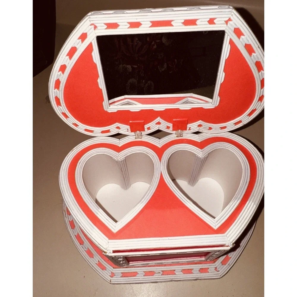 Hand Made Prison Art Heart Shaped Jewelry Box Toothpicks Pink White‎ Photo Frame